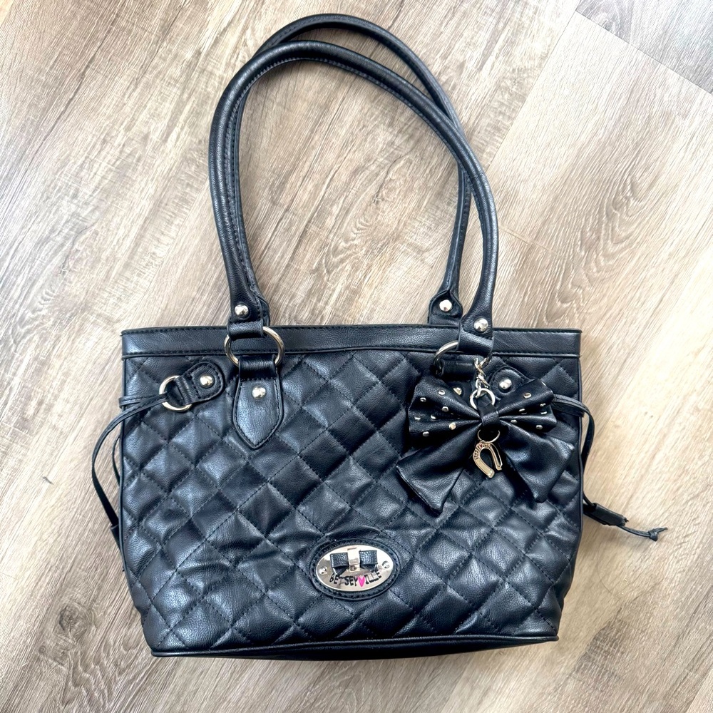 Black quilted faux-leather Betseyville shoulder bag